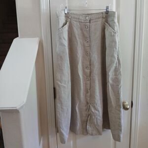 L.L. Bean Linen Button-Front Maxi Skirt in Light Beige